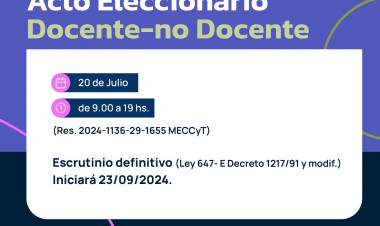 EDUCACIÓN: LA JUNTA ELECTORAL DOCENTE DIO A CONOCER EL CRONOGRAMA DEL PROCESO