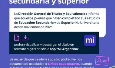 EDUCACIÓN INFORMA QUE LOS TÍTULOS DIGITALES DE SECUNDARIA Y DE SUPERIOR ESTÁN DISPONIBLES EN LA APP MI ARGENTINA
