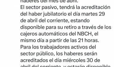 29 y 30 DE ABRIL: EL GOBERNADOR ZDERO ANUNCIÓ EL PAGO DE SUELDOS