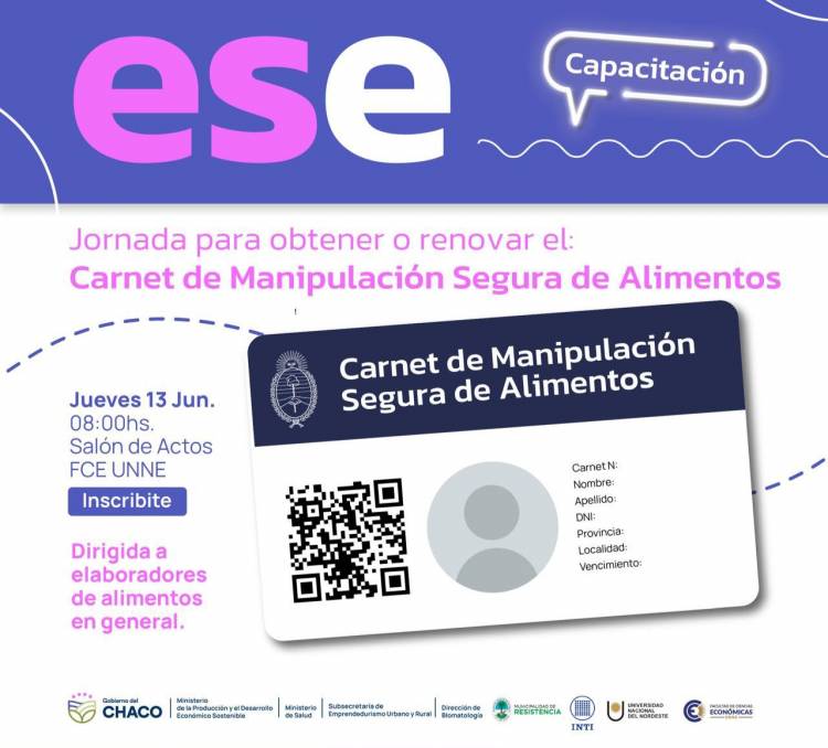 EMPRENDEDORES: JORNADA DE CAPACITACIÓN PARA OBTENER EL CARNET DE MANIPULACIÓN SEGURA DE ALIMENTOS