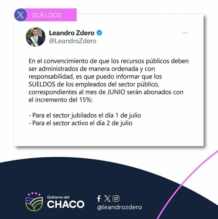 EL GOBIERNO PROVINCIAL INICIA HOY EL PAGO DE SUELDOS A ESTATALES, CON EL 15?AUMENTO