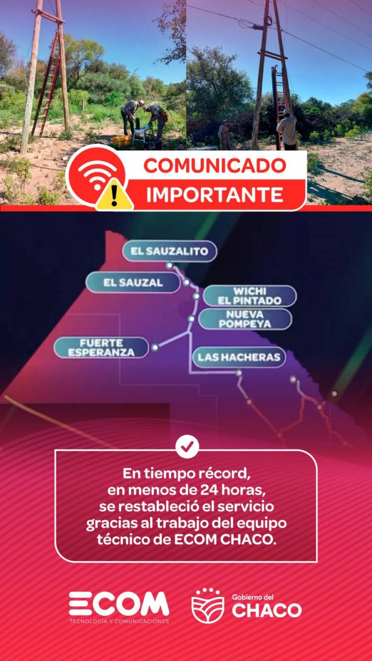 SOLUCION INMEDIATA POR PARTE DE ECOM AL CORTE DE FIBRA EN EL IMPENETRABLE