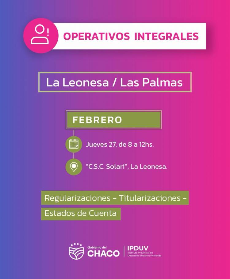 OPERATIVO INTEGRAL DEL INSTITUTO PROVINCIAL DE DESARROLLO URBANO Y VIVIENDA PARA FAMILIAS DE LAS PALMAS Y LA LEONESA