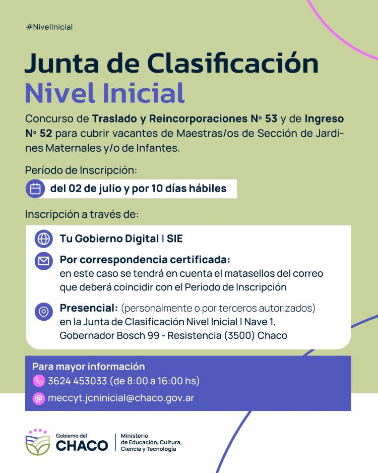 NIVEL INICIAL: ESTÁ ABIERTA LA INSCRIPCIÓN A CONCURSOS DE TRASLADO E INGRESO