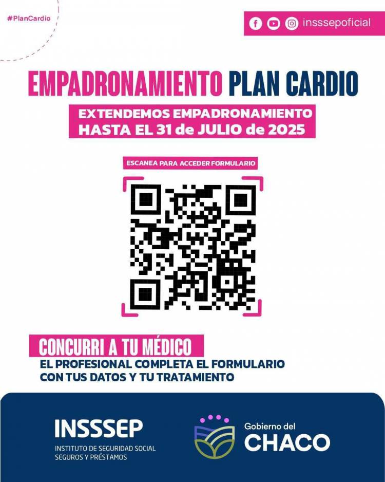 INSSSEP RECUERDA QUE SE EXTIENDE EL EMPADRONAMIENTO DEL PLAN CARDIOVASCULAR HASTA FIN DE MES