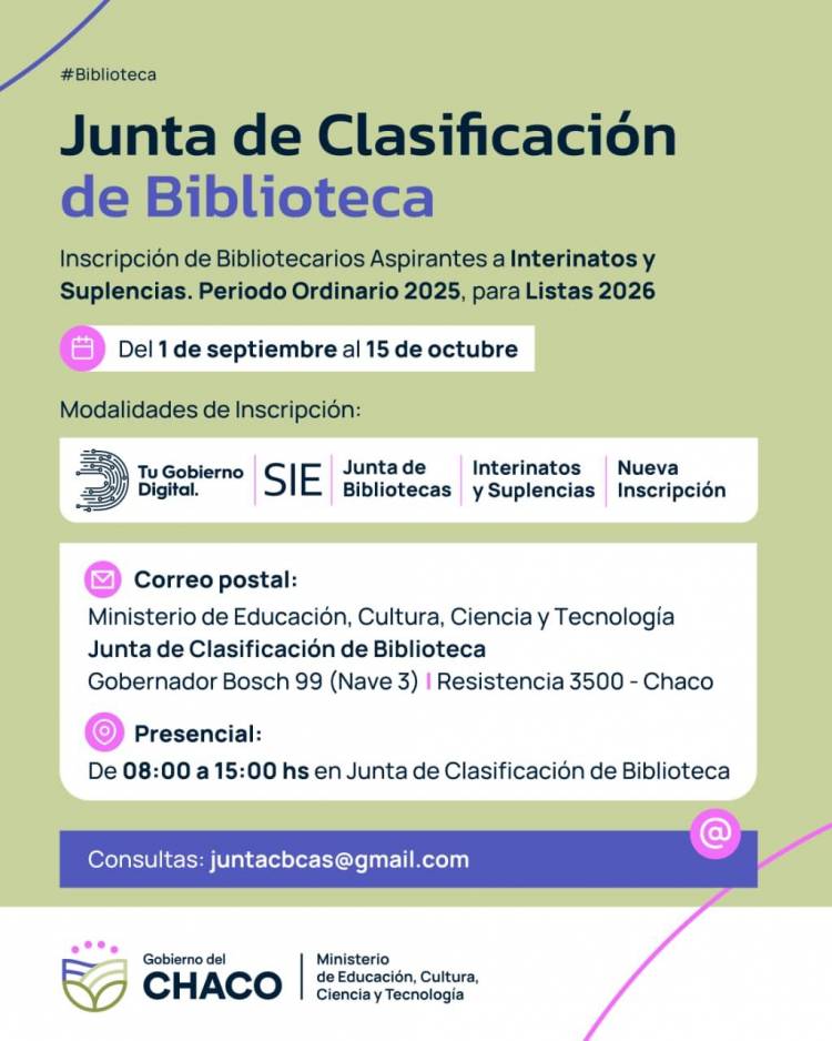 ATENCIÓN DOCENTES BIBLIOTECARIOS: SE ABRE INSCRIPCIÓN A INTERINATOS Y SUPLENCIAS