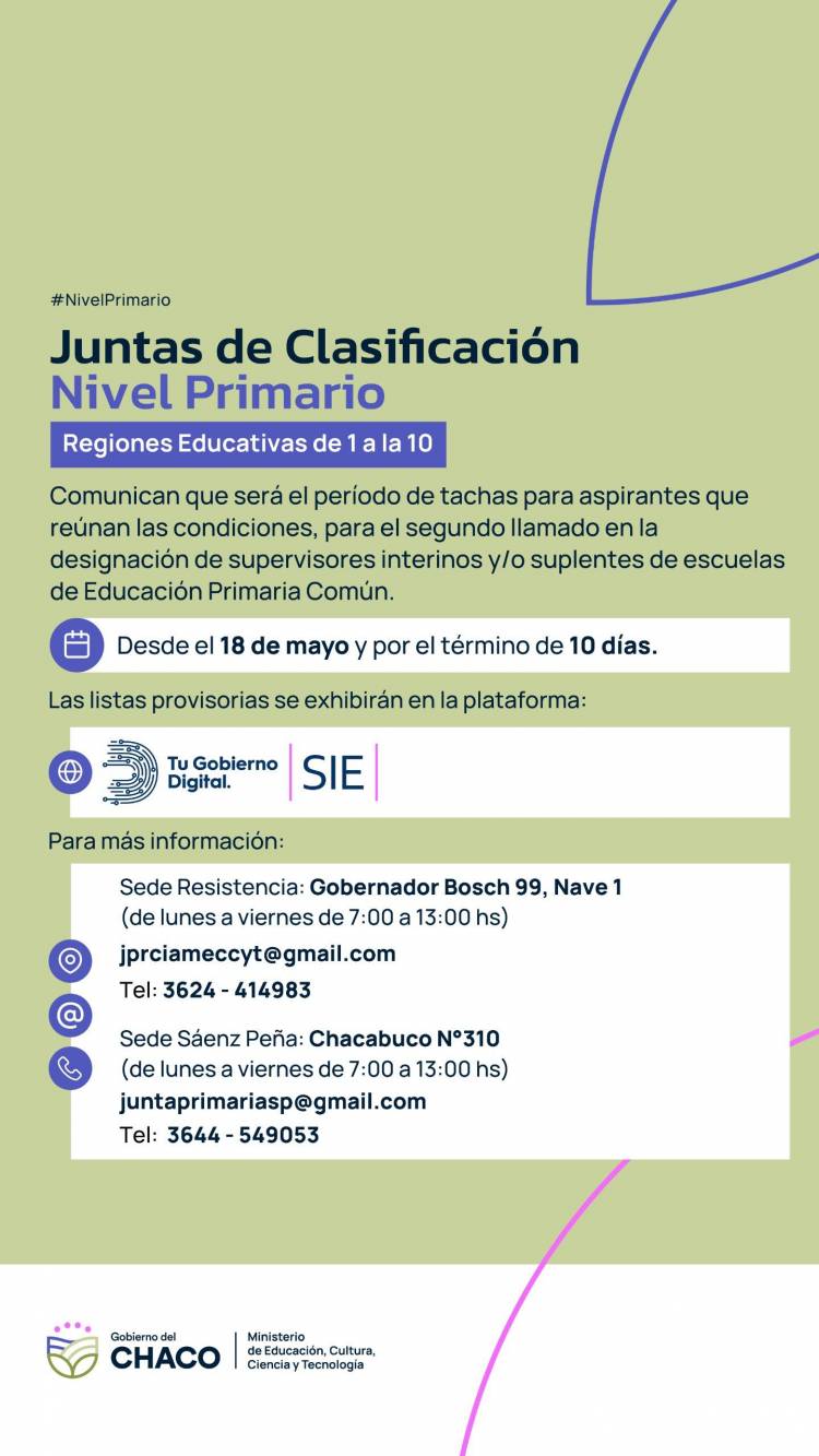 NIVEL PRIMARIO: INICIA EL PERÍODO DE TACHAS PARA LA DESIGNACIÓN DE SUPERVISORES