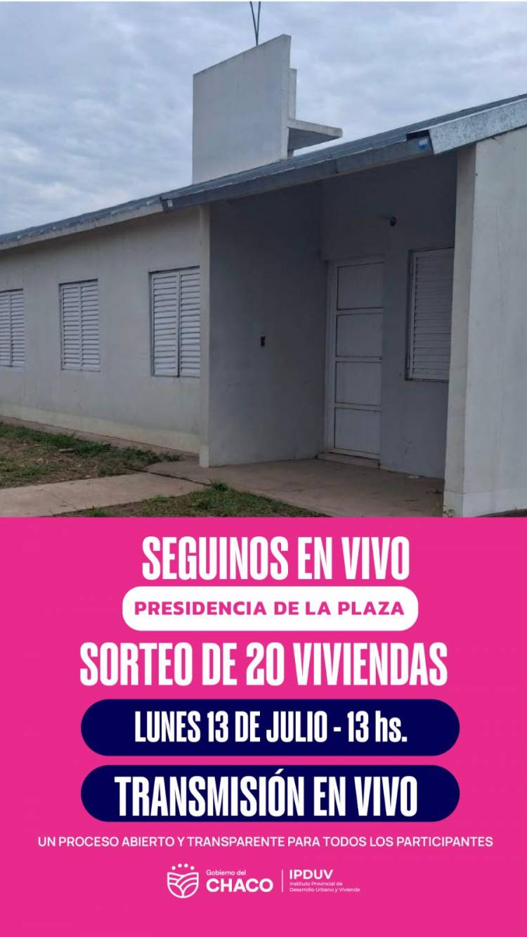 IPDUV REALIZARÁ HOY EL SORTEO PÚBLICO DE VIVIENDAS EN PRESIDENCIA DE LA PLAZA