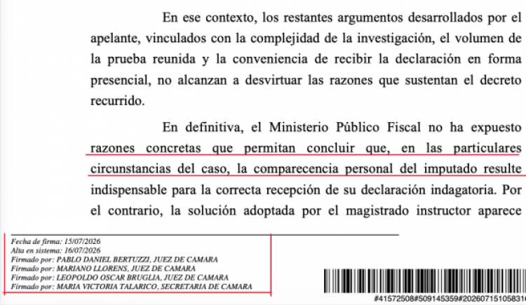 LOS CUATRO ARGUMENTOS CON LOS QUE LA CÁMARA AVALÓ QUE HUGO SIGMAN DECLARE DESDE MADRID